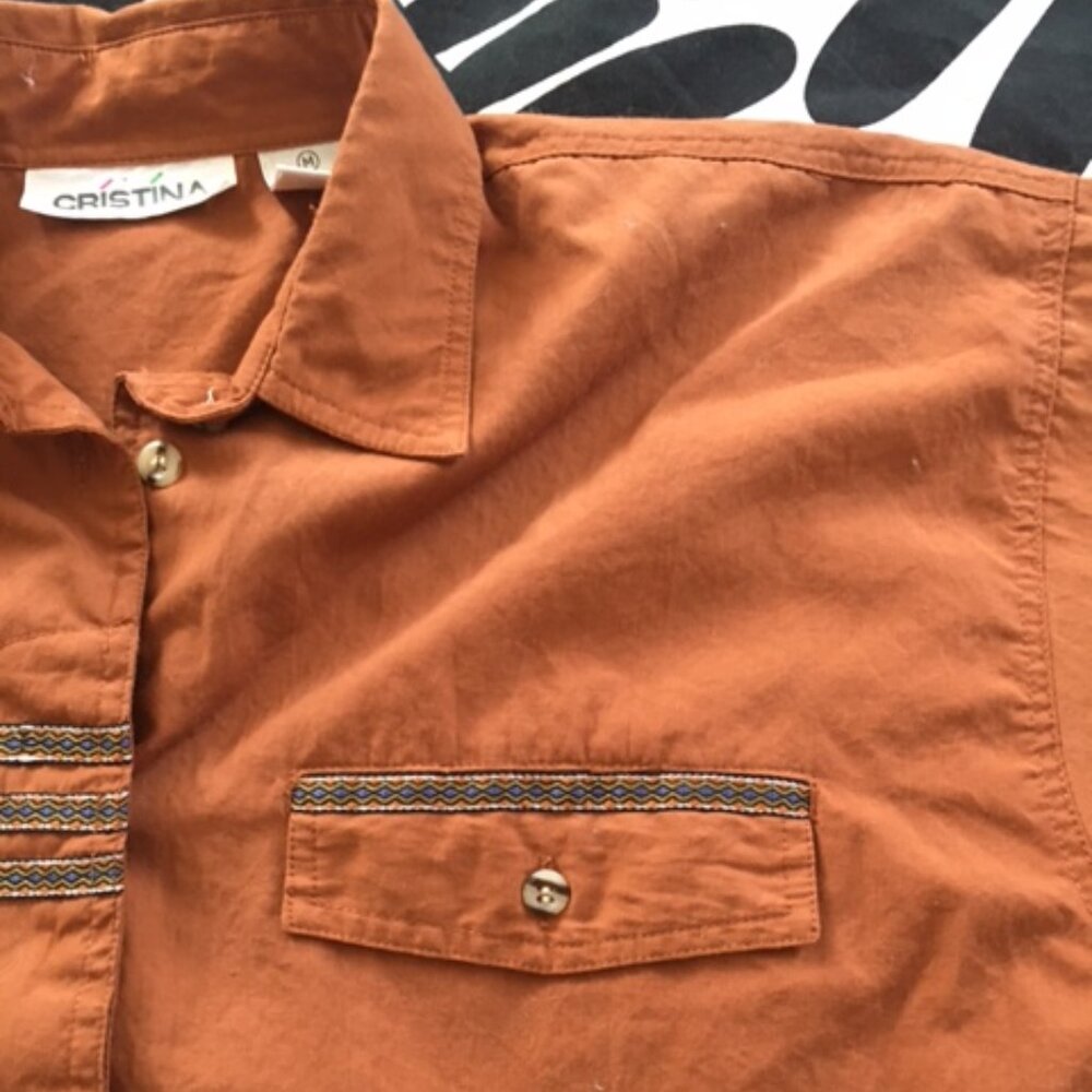 Burnt Orange Cropped Button Up Shirt